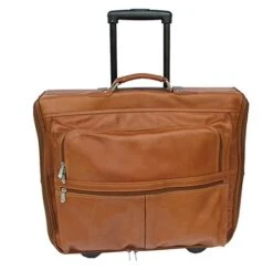 Piel Leather Traveler Garment Bag On Wheels In Saddle