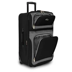 U.S. Traveler New Yorker Lightweight Softside Expandable Travel Rolling Luggage Set, Black/Grey, 4-Piece (15/21/25/29) -Travelpro Eagle Store 41LMinVK0rL