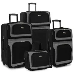 Travelpro Eagle Store 17 U.S. Traveler New Yorker Lightweight Softside Expandable Travel Rolling Luggage Set, Black/Grey, 4-Piece (15/21/25/29)