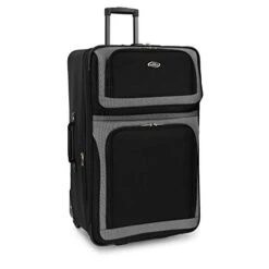 U.S. Traveler New Yorker Lightweight Softside Expandable Travel Rolling Luggage Set, Black/Grey, 4-Piece (15/21/25/29) -Travelpro Eagle Store 41wkC6PPIGL