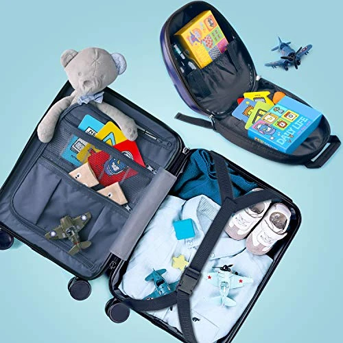 IPlay, ILearn Kids Carry On Luggage Set, 18" Hardside Rolling Suitcase W/ Spinner Wheels, Hard Shell Travel Luggage W/ Backpack For Boys Toddlers Children 6 IPlay, ILearn Kids Carry On Luggage Set, 18" Hardside Rolling Suitcase W/ Spinner Wheels, Hard Shell Travel Luggage W/ Backpack For Boys Toddlers Children - Image 4