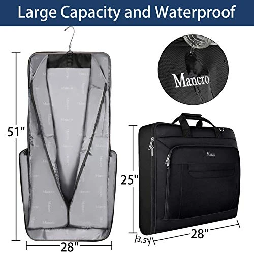 Garment Bags For Travel, Carry On Garment Bag For Business Trips With Shoulder Strap, Mancro Waterproof Foldable Luggage Hanging Suit Bags Gift For Men Women, 2 In 1 Suitcase For Coats, Suits (Black) 6 Garment Bags For Travel, Carry On Garment Bag For Business Trips With Shoulder Strap, Mancro Waterproof Foldable Luggage Hanging Suit Bags Gift For Men Women, 2 In 1 Suitcase For Coats, Suits (Black) - Image 4