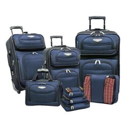 Travelpro Eagle Store 25 Travel Select Amsterdam Expandable Rolling Upright Luggage, Navy, 8-Piece Set