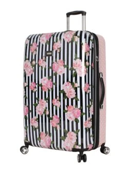 Travelpro Eagle Store 5 Betsey Johnson 30 Inch Checked Luggage Collection - Expandable Scratch Resistant (ABS + PC) Hardside Suitcase - Designer Lightweight Bag With 8-Rolling Spinner Wheels (Stripe Roses)